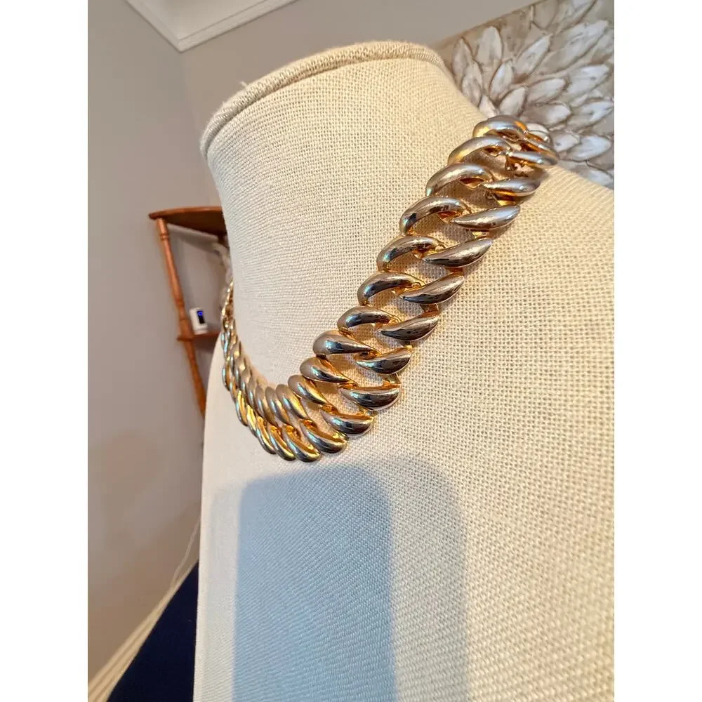 Vintage Two Tone Chunky Link Necklace 18”